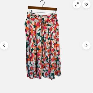Alice Blue Women's XL Multicolor Floral Print Belted Midi Skirt Polyester Spring